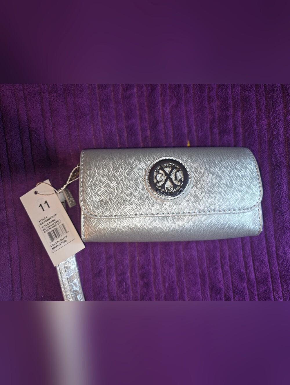 Christian Lacroix Silver Clutch Wallet with Logo Emblem